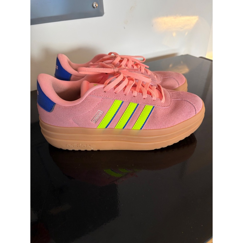 Adidas VL Court 3.0 Platform Pink Suede Lime Green Blue HWA 1Y3001 Womens Size 6